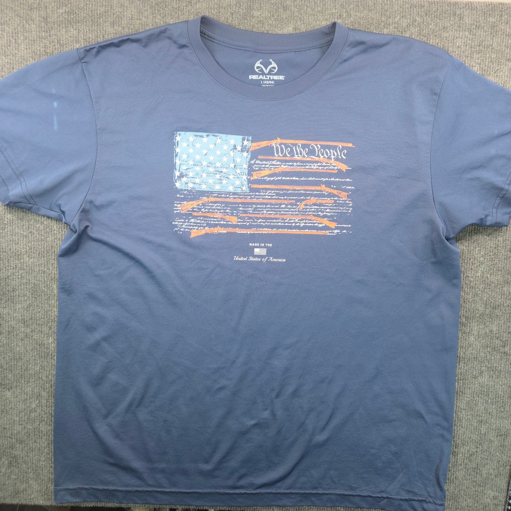 Realtree T-Shirt Mens L Blue We The People American Flag Graphic Performance Tee